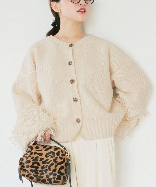 KOBE LETTUCE（コウベレタス）の「[ 田中亜希子さんコラボ ] 選べる2タイプ ループヤーンニットトップス（ニット/セーター・レディース・ブラウン/ピンク系/ライトグレー系/アイボリー系/アイボリー/ブラウン系/ライトグレー/ピンク・M/M1）」の2枚目の写真