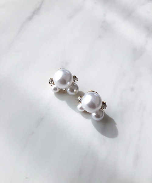 パール/ビジュー ピアス＆ピアスチャーム「ラップピアス」 パールチャーム付きビジュー パーティーイヤリング｜ピアス