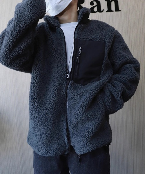 スタンドカラー ボアカーディガン ボアジャケット ボアアウター ボア