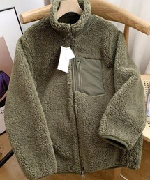 スタンドカラー ボアカーディガン ボアジャケット ボアアウター ボアブルゾン ゆったり