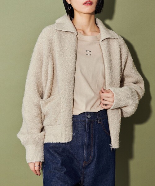 CITEN（シテン）の「＜CITEN＞ニットショートジップブルゾン（ブルゾン・レディース・ベージュ/ブラック・FREE）」の3枚目の写真