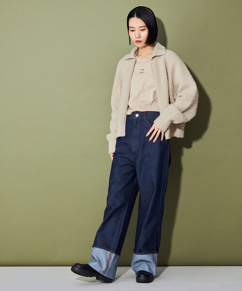 CITEN（シテン）の「＜CITEN＞ニットショートジップブルゾン（ブルゾン・レディース・ベージュ/ブラック・FREE）」の5枚目の写真