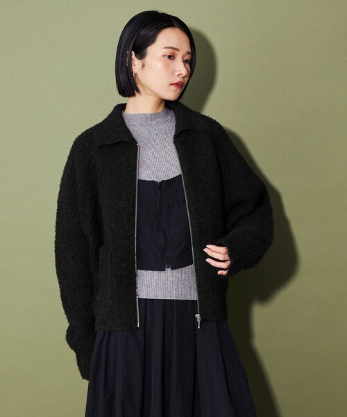 CITEN（シテン）の「＜CITEN＞ニットショートジップブルゾン（ブルゾン・レディース・ベージュ/ブラック・FREE）」の6枚目の写真