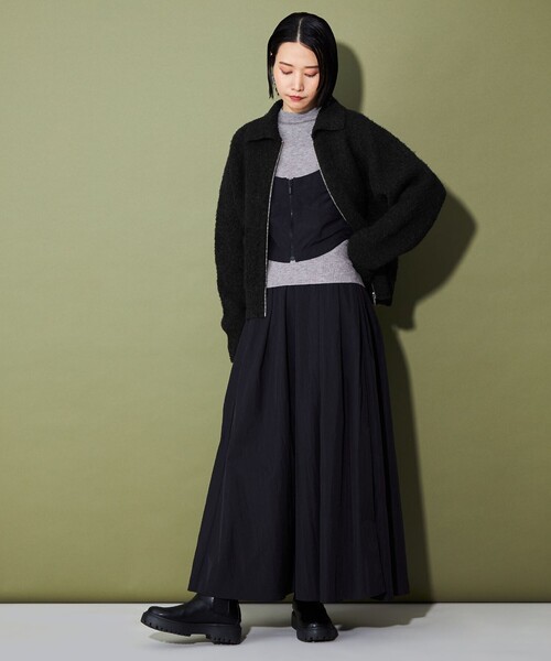 CITEN（シテン）の「＜CITEN＞ニットショートジップブルゾン（ブルゾン・レディース・ベージュ/ブラック・FREE）」の8枚目の写真