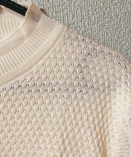 Miniministore(ミニミニストア)の「シースルー袖ニット 異素材ニットトップス(ニット/セーター・レディース・ベージュ/ブルー/ブラック・FREE)」の4枚目の写真