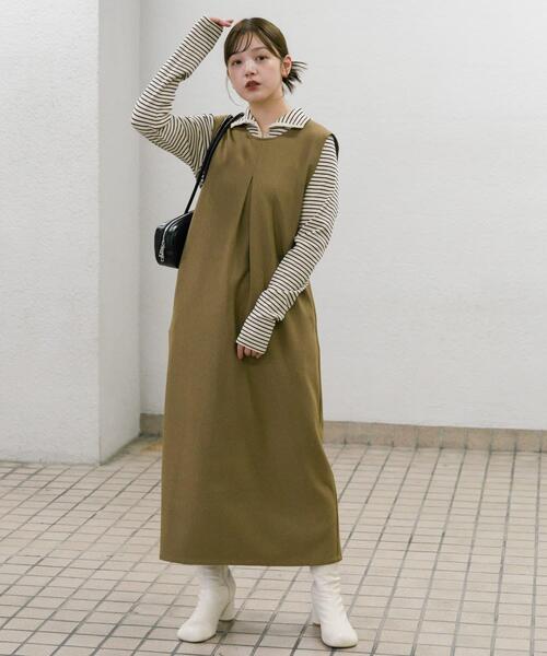 KBF(ケイビーエフ)の「『2サイズ展開』BACKクロスジャンパースカート(ワンピース・レディース・ダークブラウン/キャメル/ブラック・36/38)」の5枚目の写真