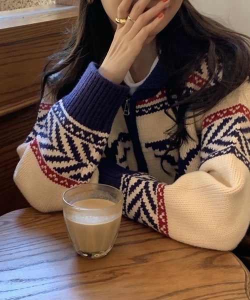 gossip!ロサンゼルス(ゴシップロサンゼルス)の「フルジップケーブルニットカーディガン レトロジャガード(カーディガン/ボレロ・レディース・ホワイト・FREE)」の11枚目の写真
