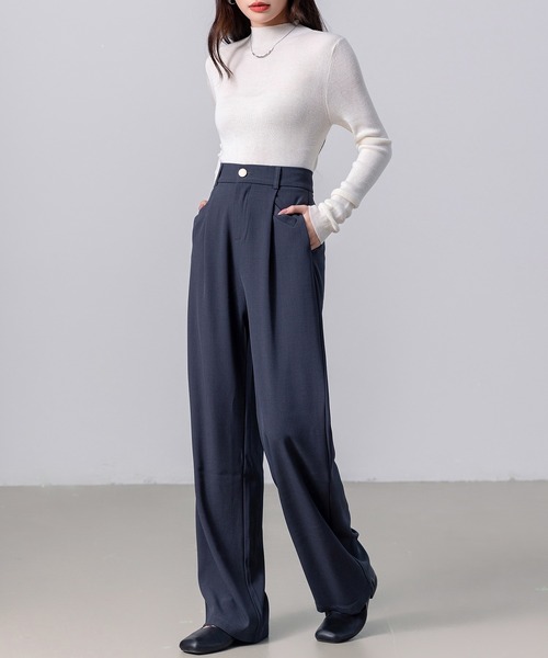 DAY CLOSET(デイ クローゼット)の「【伸縮性有/袖丈長め】長袖 タユミスリーブ ハイネック 極細リブ モチモチ ニット トップス レディース(ニット/セーター・レディース・ベージュ/ホワイト/ブラウン/ダークグレー/モカ/レンガ/ブラック/アイボリー・FREE)」の12枚目の写真