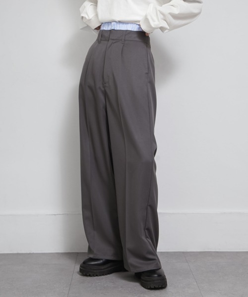 Chillfar(チルファー)の「ダブルウエストタックワイドストレートスラックス(スラックス・レディース・グレー系/ネイビー系/グレー/ブラック/ネイビー・MEDIUM/LARGE)」の21枚目の写真