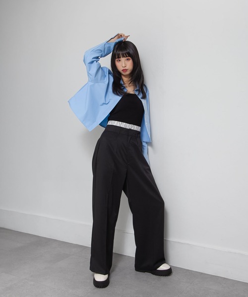 Chillfar(チルファー)の「ダブルウエストタックワイドストレートスラックス(スラックス・レディース・グレー系/ネイビー系/グレー/ブラック/ネイビー・MEDIUM/LARGE)」の16枚目の写真