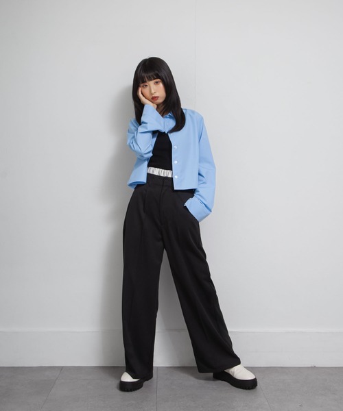 Chillfar(チルファー)の「ダブルウエストタックワイドストレートスラックス(スラックス・レディース・グレー系/ネイビー系/グレー/ブラック/ネイビー・MEDIUM/LARGE)」の17枚目の写真