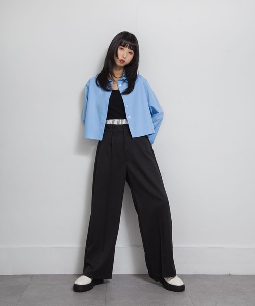 Chillfar(チルファー)の「ダブルウエストタックワイドストレートスラックス(スラックス・レディース・グレー系/ネイビー系/グレー/ブラック/ネイビー・MEDIUM/LARGE)」の18枚目の写真