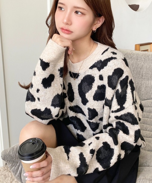 LOULOU select（ルルセレクト）の「ジャガードレオパード柄ニットプルオーバー（ニット/セーター・レディース・ブラウン/アイボリー/グレー・M）」の7枚目の写真