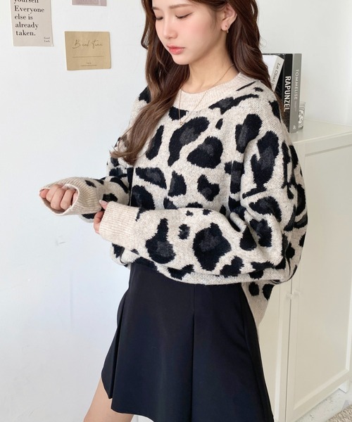 LOULOU select（ルルセレクト）の「ジャガードレオパード柄ニットプルオーバー（ニット/セーター・レディース・ブラウン/アイボリー/グレー・M）」の8枚目の写真