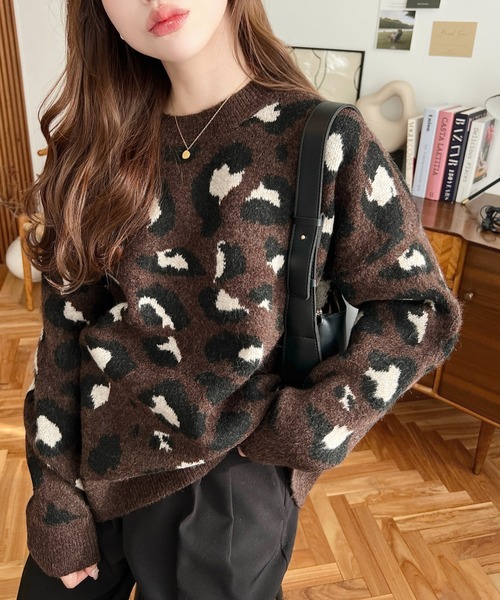 LOULOU select（ルルセレクト）の「ジャガードレオパード柄ニットプルオーバー（ニット/セーター・レディース・ブラウン/アイボリー/グレー・M）」の14枚目の写真