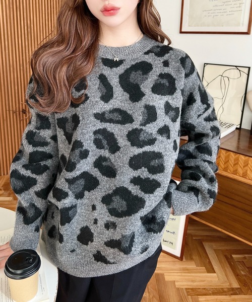 LOULOU select（ルルセレクト）の「ジャガードレオパード柄ニットプルオーバー（ニット/セーター・レディース・ブラウン/アイボリー/グレー・M）」の10枚目の写真