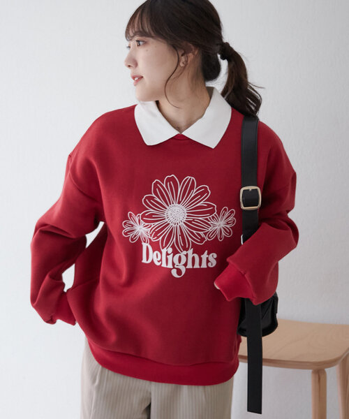 Another Branch olive des olive(アナザーブランチオリーブデオリーブ)の「衿つき裏起毛トレーナー(Tシャツ/カットソー・レディース・トップグレー/レッド/ネイビー・FREE)」の1枚目の写真