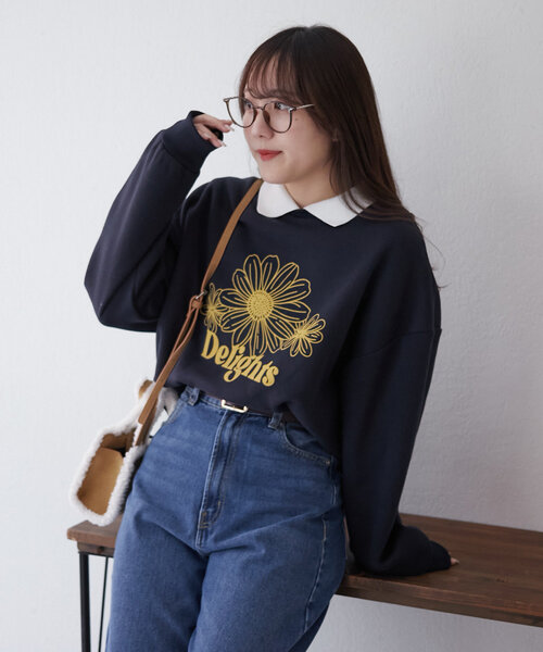 Another Branch olive des olive(アナザーブランチオリーブデオリーブ)の「衿つき裏起毛トレーナー(Tシャツ/カットソー・レディース・トップグレー/レッド/ネイビー・FREE)」の9枚目の写真
