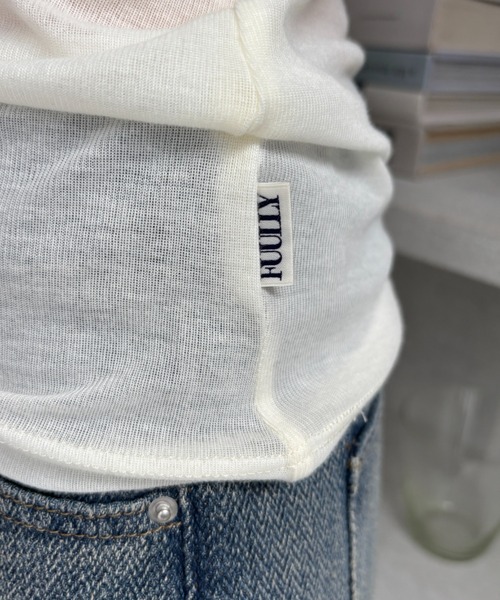 FUULLY STUDIO（フーリィーステューディオ）の「シアーロングスリーブTEE（Tシャツ/カットソー・レディース・オフホワイト/ブラック/ネイビー/ベージュ・FREE）」の12枚目の写真