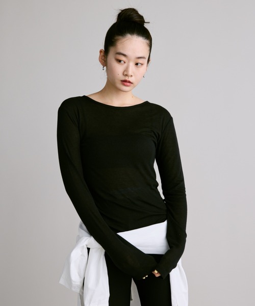 FUULLY STUDIO（フーリィーステューディオ）の「シアーロングスリーブTEE（Tシャツ/カットソー・レディース・オフホワイト/ブラック/ネイビー/ベージュ・FREE）」の21枚目の写真