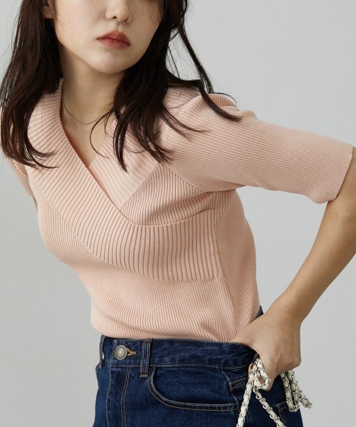 nissen（ニッセン）の「カシュクールリブニット（ニット/セーター・レディース・ブラック/ピンク/ライトグレー・L/M）」の14枚目の写真