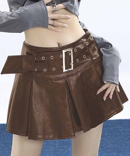 NANEA(ナネア)の「インナーパンツ付き合成皮革ベルトスカート(スカート・レディース・ブラック/ブラウン・SMALL/MEDIUM/LARGE)」の2枚目の写真