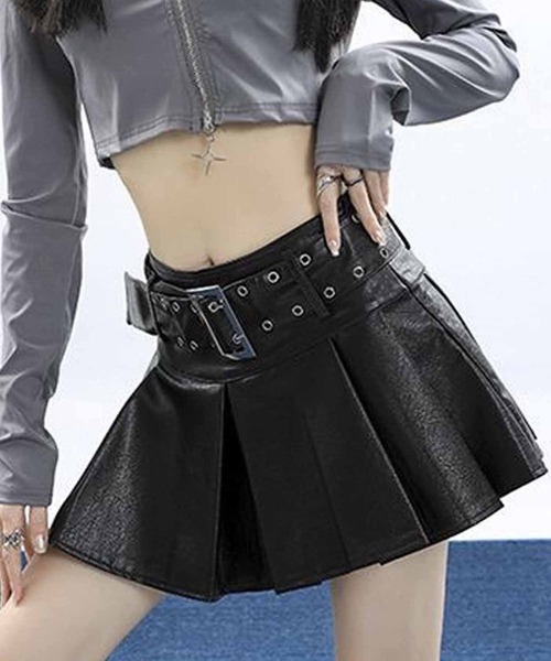 NANEA(ナネア)の「インナーパンツ付き合成皮革ベルトスカート(スカート・レディース・ブラック/ブラウン・SMALL/MEDIUM/LARGE)」の1枚目の写真