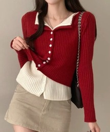 AsRiRe（アスリレイ）の「新色追加/レイヤード風配色ニットカーディガン（ニット/セーター）」