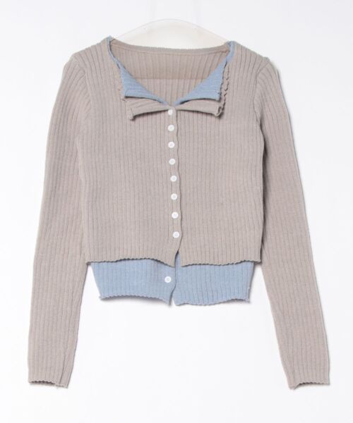 AsRiRe（アスリレイ）の「新色追加/レイヤード風配色ニットカーディガン（ニット/セーター・レディース・ライトグレー/ブラック/ダークグレー/レッド/ベージュ/ホワイト・M）」の8枚目の写真