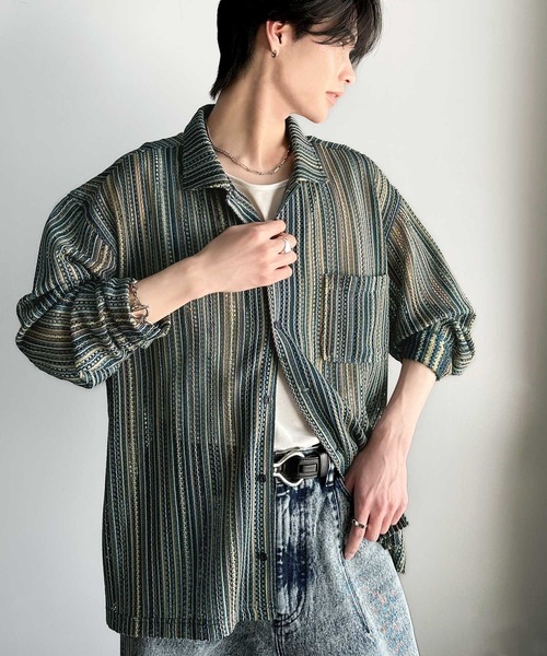 classicalelf(クラシカルエルフ)の「クール!!ユニセックスすかし柄ニットソーシャツ(長袖)(シャツ/ブラウス・メンズ・グリーン/グレー・X-LARGE/LARGE/MEDIUM/SMALL)」の9枚目の写真