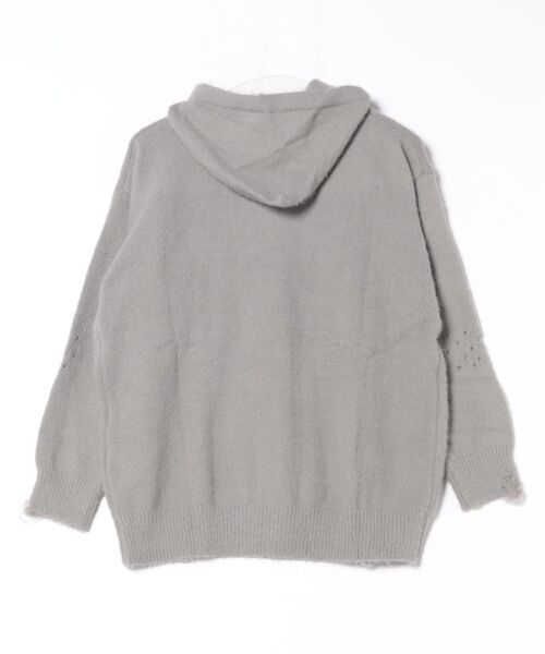 MASHIRO（マシロ）の「【MASHIRO】ダメージ加工ニットロゴジップルーズパーカー/グランジ Y2K（MA/EK92）（パーカー・レディース・ブラック/グレー・FREE）」の3枚目の写真