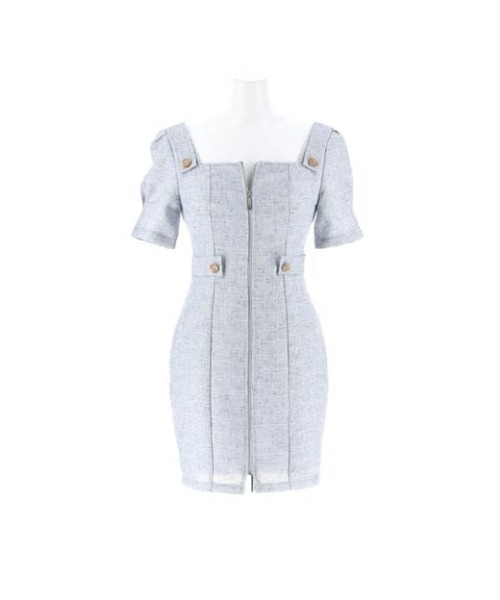 DAZZY(デイジー)の「【韓国お姉さん風スタイル】品よく色っぽい!スクエアネックツイードジップ半袖タイトミニキャバドレス(ドレス・レディース・グリーン/ブルー・L/LL/M/S)」の9枚目の写真