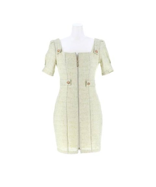 DAZZY(デイジー)の「【韓国お姉さん風スタイル】品よく色っぽい!スクエアネックツイードジップ半袖タイトミニキャバドレス(ドレス・レディース・グリーン/ブルー・L/LL/M/S)」の10枚目の写真