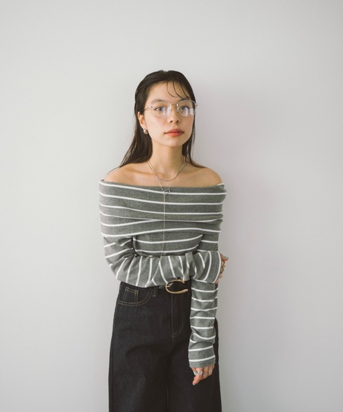 DRWCYS(ドロシーズ)の「ボーダーオフショルカットトップス(Tシャツ/カットソー・レディース・ホワイト/グレー・FREE)」の13枚目の写真