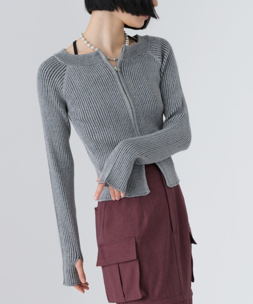 セール】バイカラーラメリブニット/サムホール付き（ニット/セーター