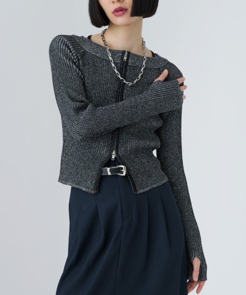 セール】バイカラーラメリブニット/サムホール付き（ニット