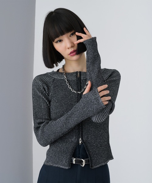 セール】バイカラーラメリブニット/サムホール付き（ニット/セーター