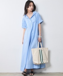 綿100%フレンチスリーブパーカーマキシワンピース<大きいサイズ有>シックスタイル