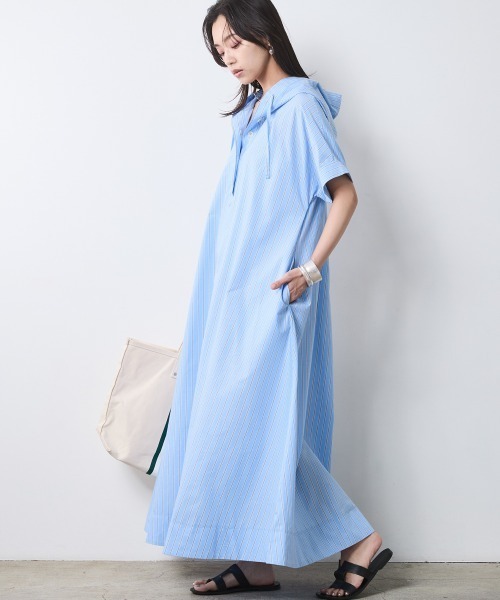 CHIC STYLE（シックスタイル）の「綿100％フレンチスリーブパーカーマキシワンピース＜大きいサイズ有＞シックスタイル（ワンピース・レディース・ベージュ系/ネイビー/ブルー系・3L/LL/L/M/5L/4L）」の4枚目の写真