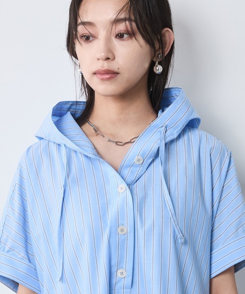 CHIC STYLE（シックスタイル）の「綿100％フレンチスリーブパーカーマキシワンピース＜大きいサイズ有＞シックスタイル（ワンピース・レディース・ベージュ系/ネイビー/ブルー系・3L/LL/L/M/5L/4L）」の14枚目の写真