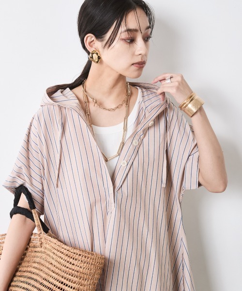 CHIC STYLE（シックスタイル）の「綿100％フレンチスリーブパーカーマキシワンピース＜大きいサイズ有＞シックスタイル（ワンピース・レディース・ベージュ系/ネイビー/ブルー系・3L/LL/L/M/5L/4L）」の8枚目の写真