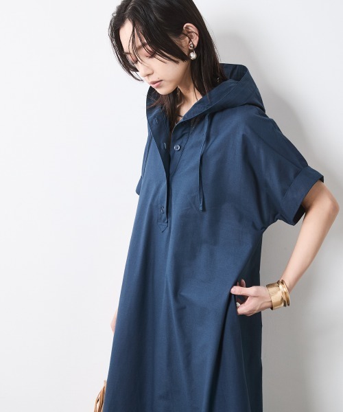 CHIC STYLE（シックスタイル）の「綿100％フレンチスリーブパーカーマキシワンピース＜大きいサイズ有＞シックスタイル（ワンピース・レディース・ベージュ系/ネイビー/ブルー系・3L/LL/L/M/5L/4L）」の12枚目の写真