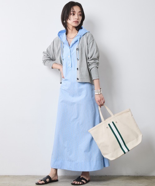 CHIC STYLE（シックスタイル）の「綿100％フレンチスリーブパーカーマキシワンピース＜大きいサイズ有＞シックスタイル（ワンピース・レディース・ベージュ系/ネイビー/ブルー系・3L/LL/L/M/5L/4L）」の7枚目の写真