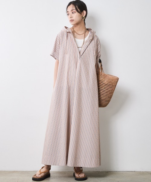 CHIC STYLE（シックスタイル）の「綿100％フレンチスリーブパーカーマキシワンピース＜大きいサイズ有＞シックスタイル（ワンピース・レディース・ベージュ系/ネイビー/ブルー系・3L/LL/L/M/5L/4L）」の9枚目の写真