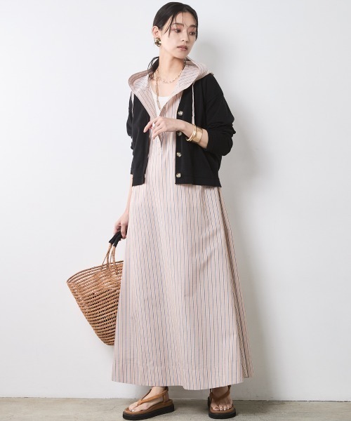CHIC STYLE（シックスタイル）の「綿100％フレンチスリーブパーカーマキシワンピース＜大きいサイズ有＞シックスタイル（ワンピース・レディース・ベージュ系/ネイビー/ブルー系・3L/LL/L/M/5L/4L）」の10枚目の写真