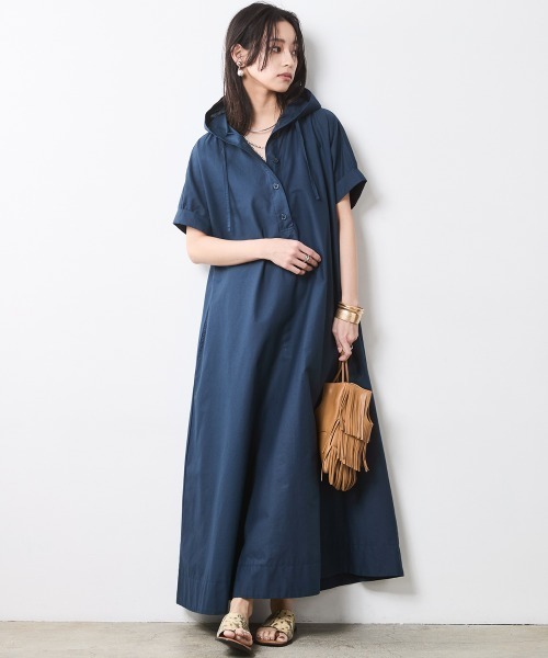 CHIC STYLE（シックスタイル）の「綿100％フレンチスリーブパーカーマキシワンピース＜大きいサイズ有＞シックスタイル（ワンピース・レディース・ベージュ系/ネイビー/ブルー系・3L/LL/L/M/5L/4L）」の11枚目の写真