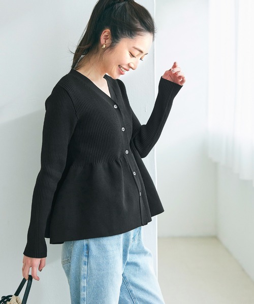 coca（coca）（コカ）の「スポンディッシュニットペプラムカーディガン（カーディガン/ボレロ・レディース・ブラック/ライトベージュ・M/L）」の4枚目の写真