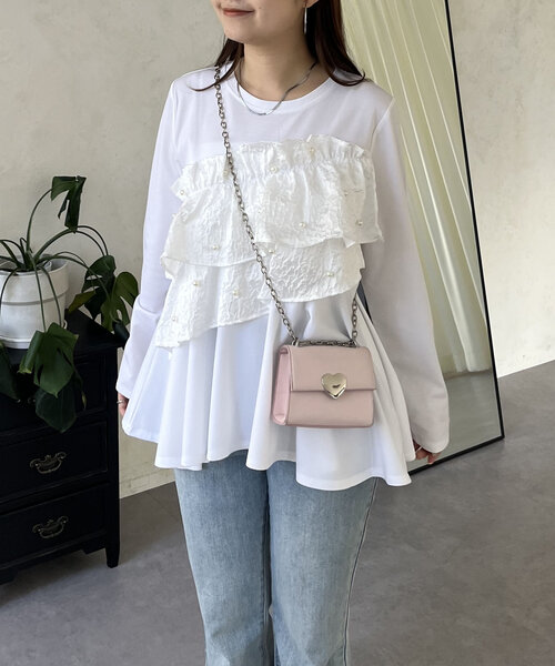 prose verse（プロズヴェール）の「パールフリルギャザーペプラムロンT（Tシャツ/カットソー・レディース・ブラック/オフホワイト・MEDIUM/LARGE）」の9枚目の写真