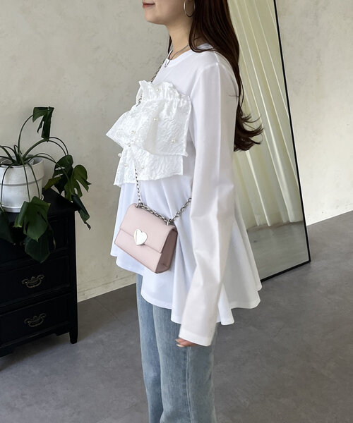 prose verse（プロズヴェール）の「パールフリルギャザーペプラムロンT（Tシャツ/カットソー・レディース・ブラック/オフホワイト・MEDIUM/LARGE）」の10枚目の写真