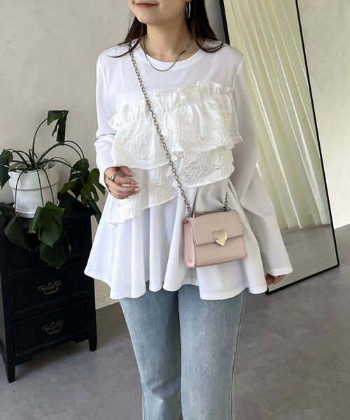 prose verse（プロズヴェール）の「パールフリルギャザーペプラムロンT（Tシャツ/カットソー・レディース・ブラック/オフホワイト・MEDIUM/LARGE）」の16枚目の写真